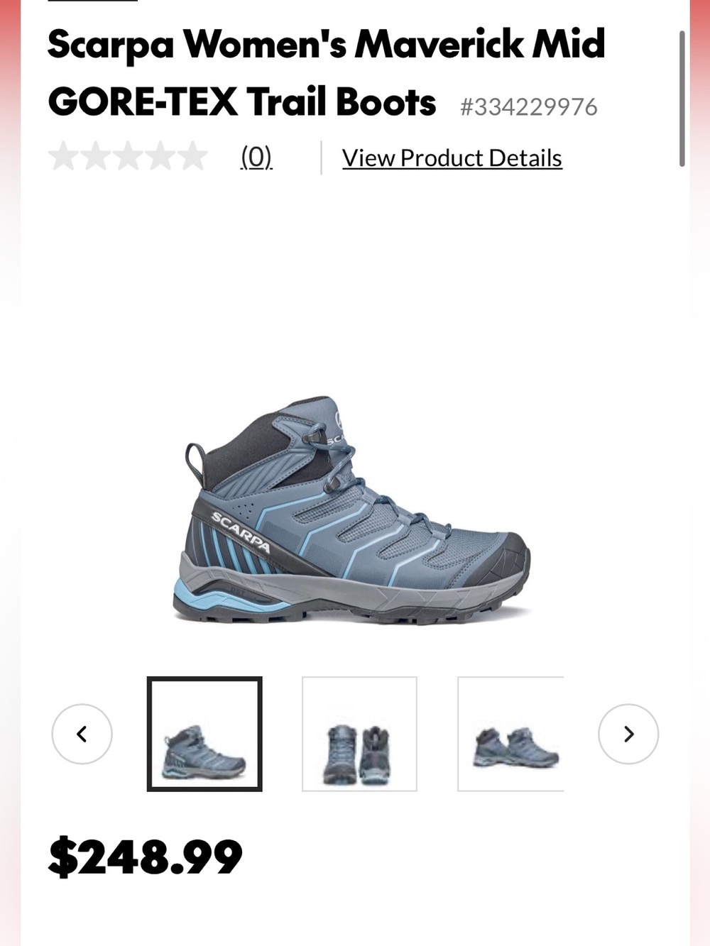 Scarpa womens Maverick Mid GORE‑TEX Trail Boots — Blue - size 8.5 (no insole)